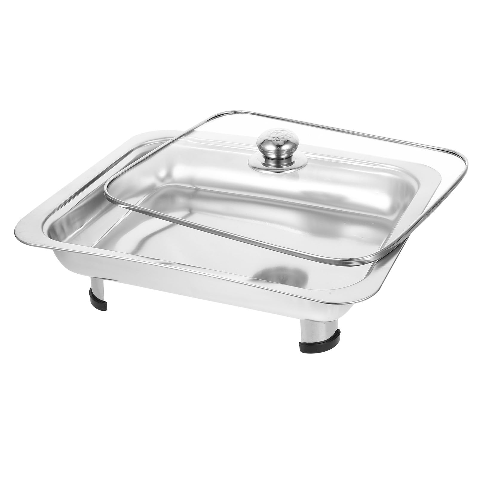 Plat de Service Buffet avec Couvercle Rectangulaire en Acier Inoxydable