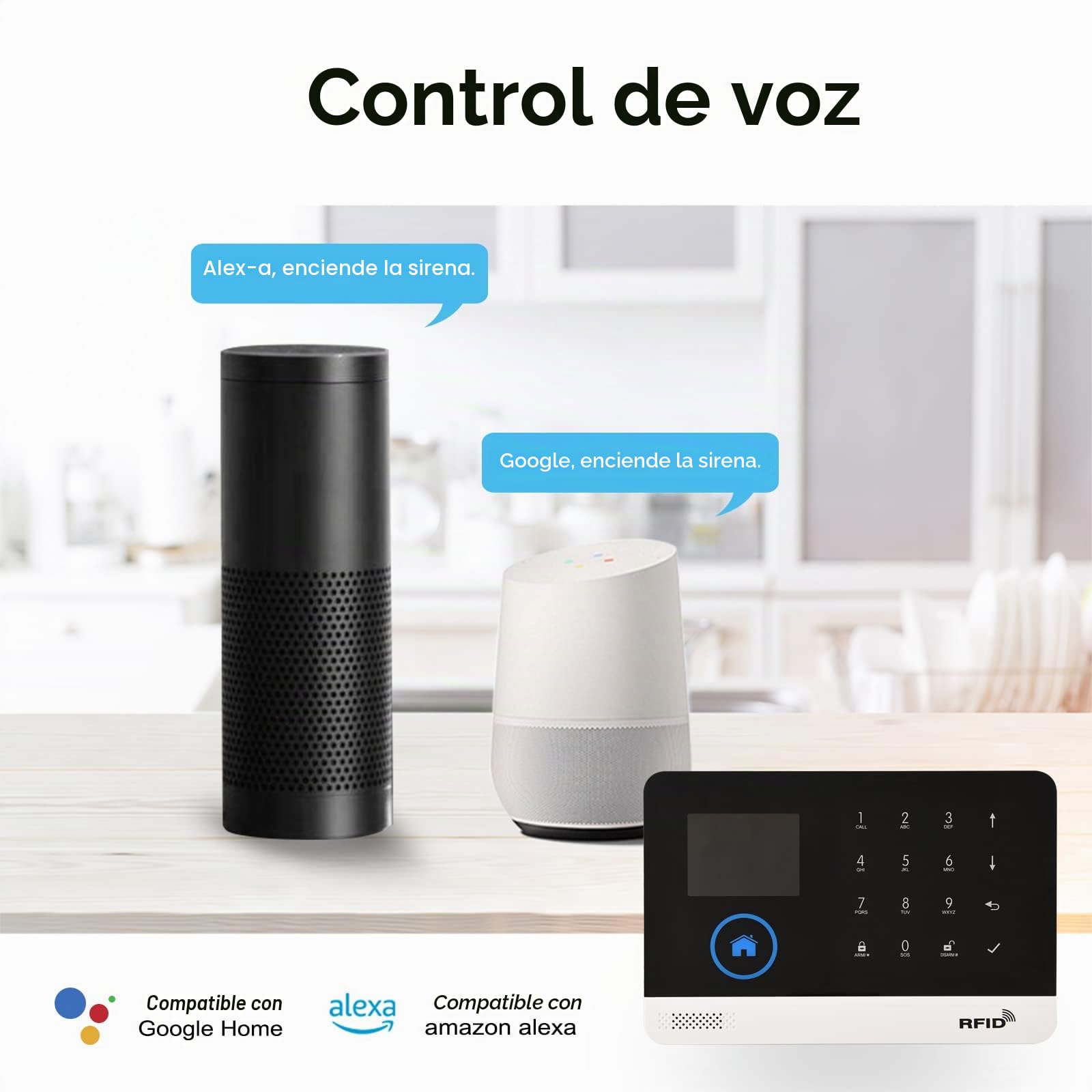 Sistema de Alarma Domestica Inalámbrica 433MHz WiFi + gsm,Pantalla LCD Sensor de Puerta Sensor de Movimiento PIR Compatible con Alexa Google Home