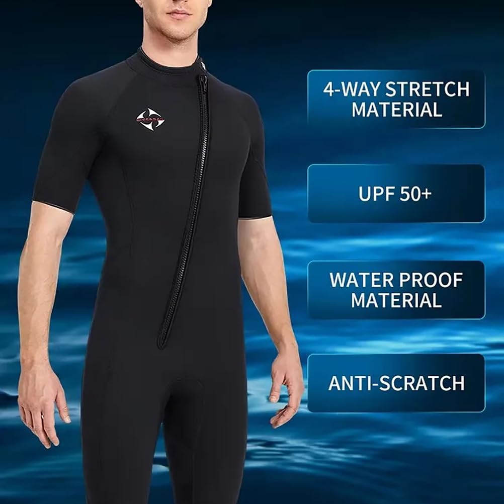 Combinaison Shorty 2mm en néoprène pour Homme et Femme – Combinaison de plongée Une pièce à Fermeture éclair Frontale, Manches Courtes et Jambes Courtes – Idéale pour Snorkeling, plongée