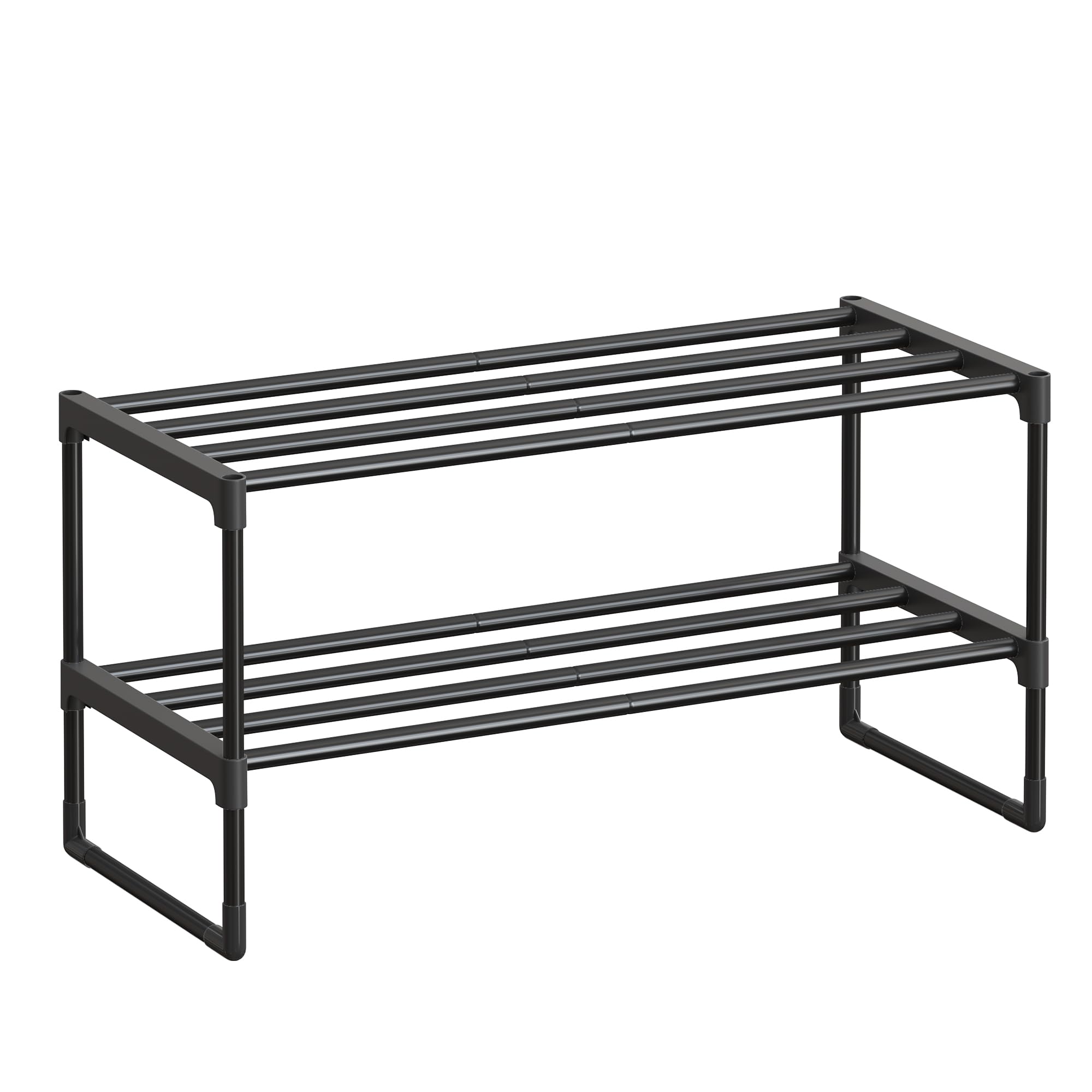 SONGMICS Shoe Rack, 2-Tier Shoe Organizer, Metal Storage Shelf, Upright or Upside Down, for 6-9 Pairs, Stackable, for Entryway, 11.8 x 26.8 x 13.2 Inches, Black ULSA202B01 2 Tiers (26.8"W)