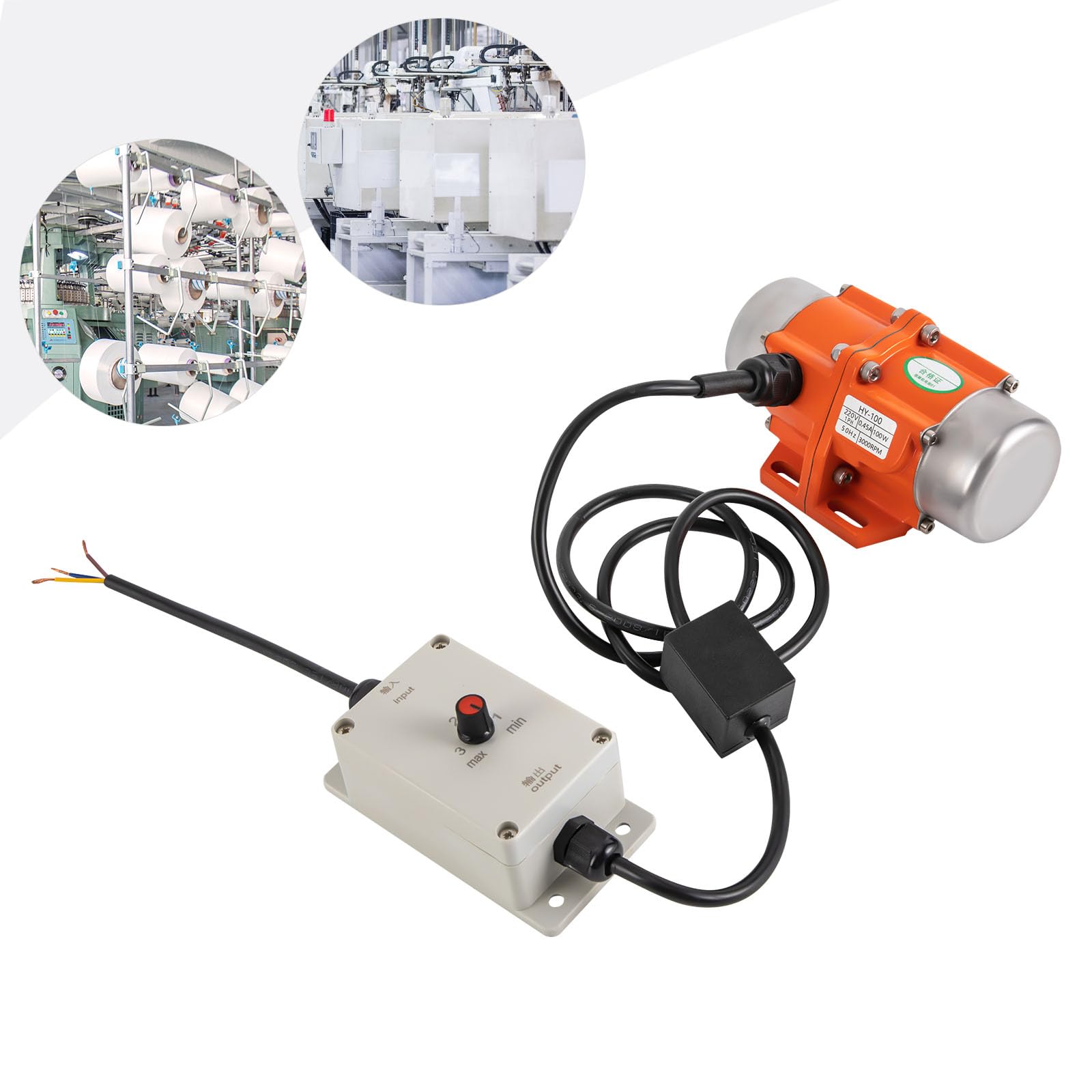 Elektryczny silnik wibracyjny, 3000 obr./min, 100 W, stop aluminium, stopień ochrony IP65, silnik przemysłowy z regulatorem prędkości 220 V, do zastosowań przemysłowych