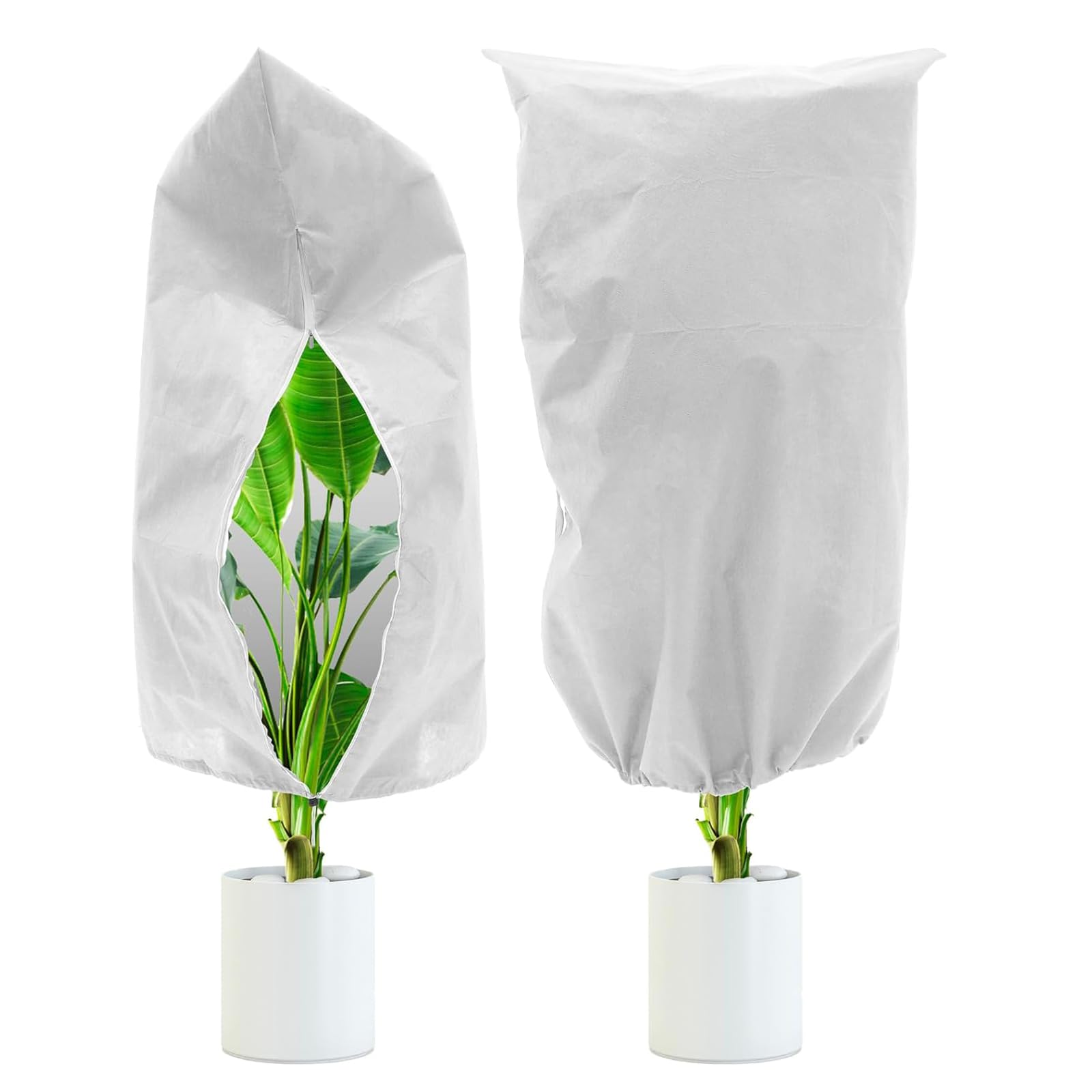 Housse Anti-gel Pour Plantes 60x80cm - Fermeture éclair + Cordon, Protection Hiver (beige)