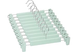 Skirt Hangers with Clips, Space-Saving Hangers for Pants, Skirts, and Clothes (10-Pack, Light Green)