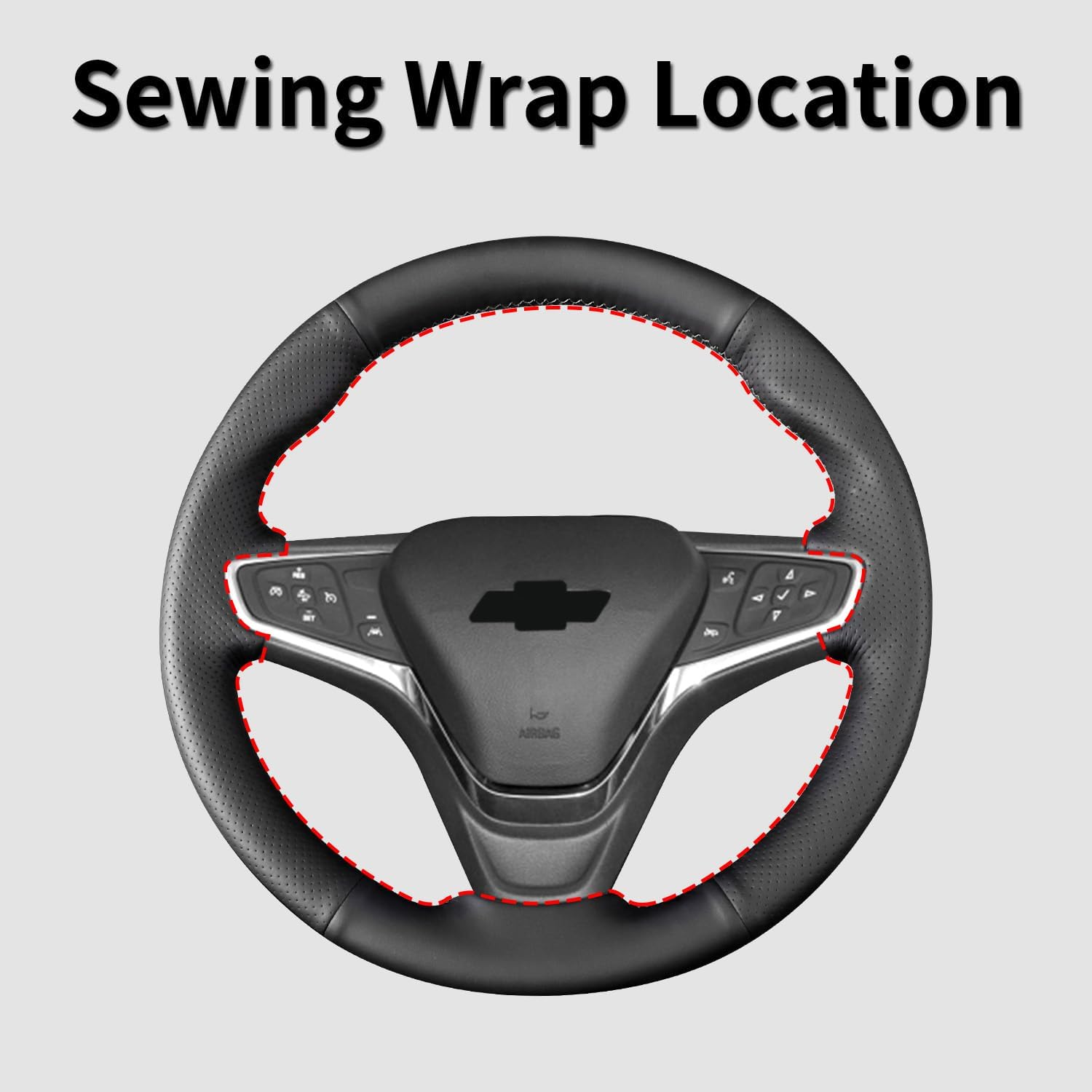 Hand Stitched Steering Wheel Cover Sewing Kit,Fit for Chevy 2021 Equinox/2018 Equinox/2016 Malibu,Non-Slip Breathable Microfiber Leather Steering Wheel Cover on Wrap DIY Car Interior