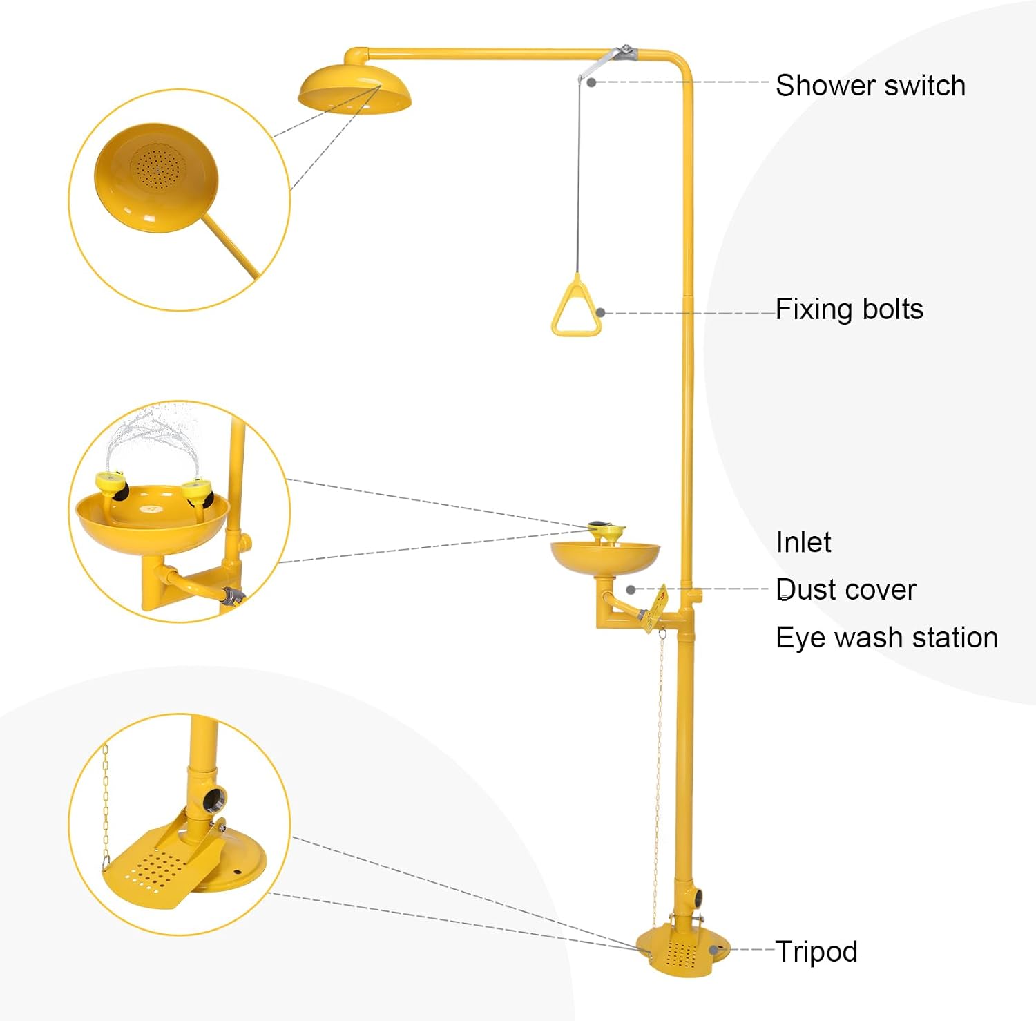 Generic Emergency Eye Wash & Shower Equipment 304 Stainless Steel Integrated Eyewash and Shower System with Emergency Sign NPT Thread for Industrial Lab Use