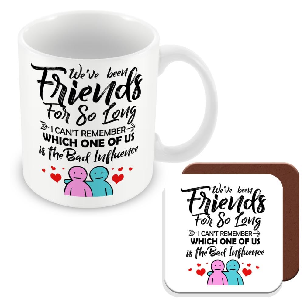 MUGGZ Mug & Coaster Gift for Friend/Friendship Which One of Us is The Bad Influence. - Giftset - Made in The UK