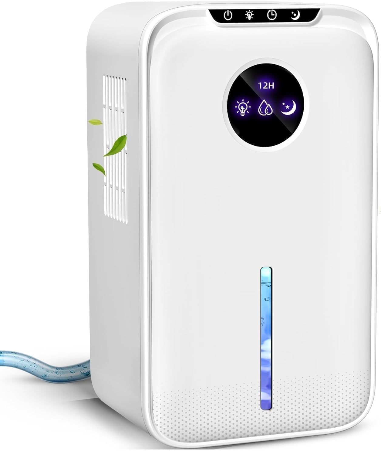 Deumidificatore (2,50 ml) per la casa, piccolo deumidificatore con timer per tubo di scarico (8-12-24 H) ultra silenzioso con modalità sleep spegnimento automatico per camera da letto, bagno, cantina