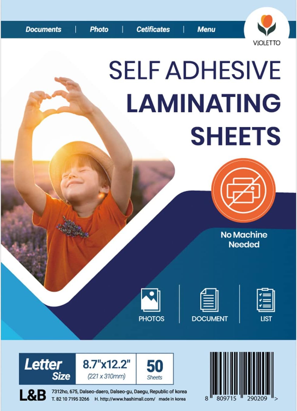 50 Pack Self Adhesive Laminating Sheets, 4 mil Thickness (8.5x11 inch) Peel and Stick Clear Self Seal Laminating Sheets by VIOLETTO