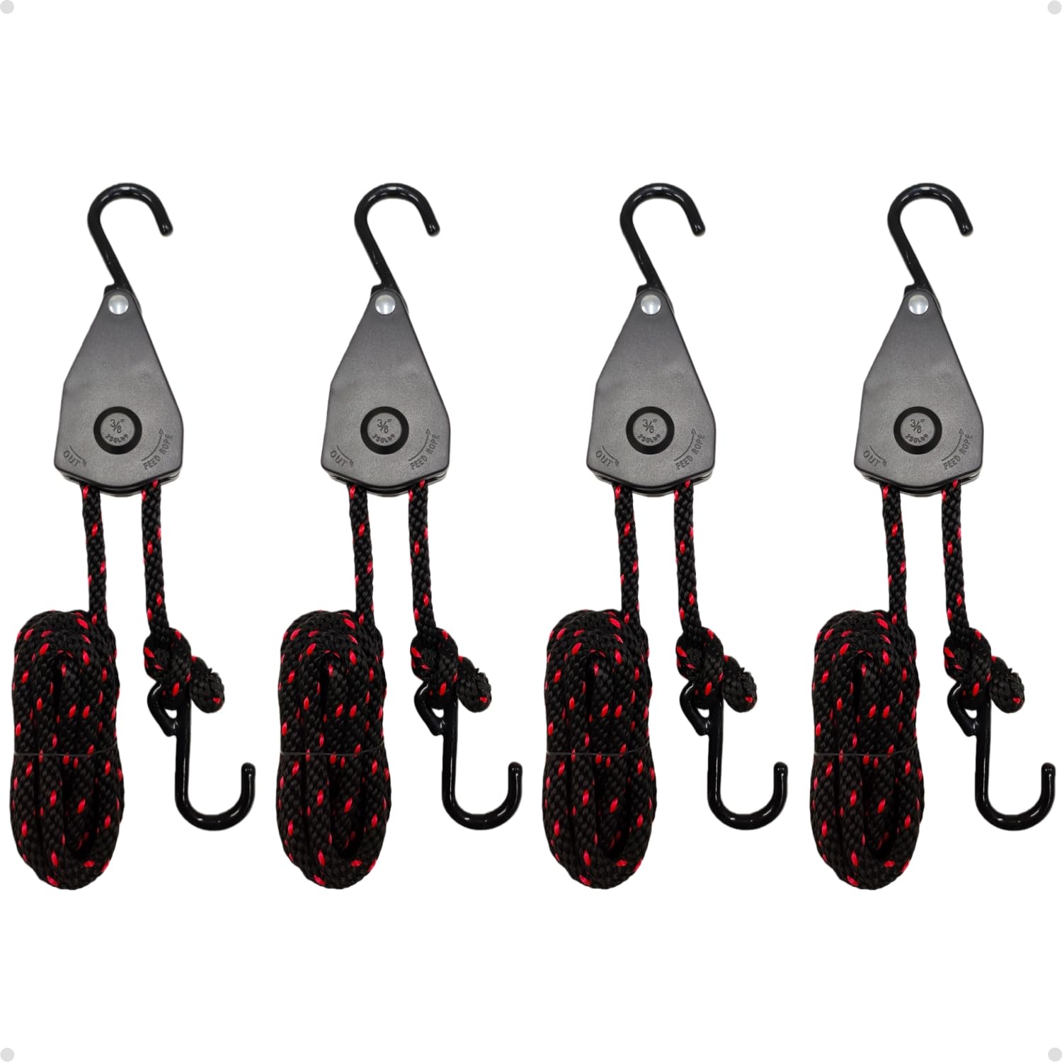 3/8" Tie Down Ratchet Straps, Self-Locking Heavy Duty Pulley System