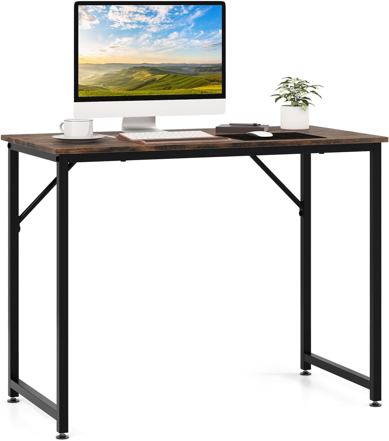 FANTASK Scrivania, Tavolo da ufficio 100-cm-Desktop, Piccolo tavolo per computer (Marrone rustico)