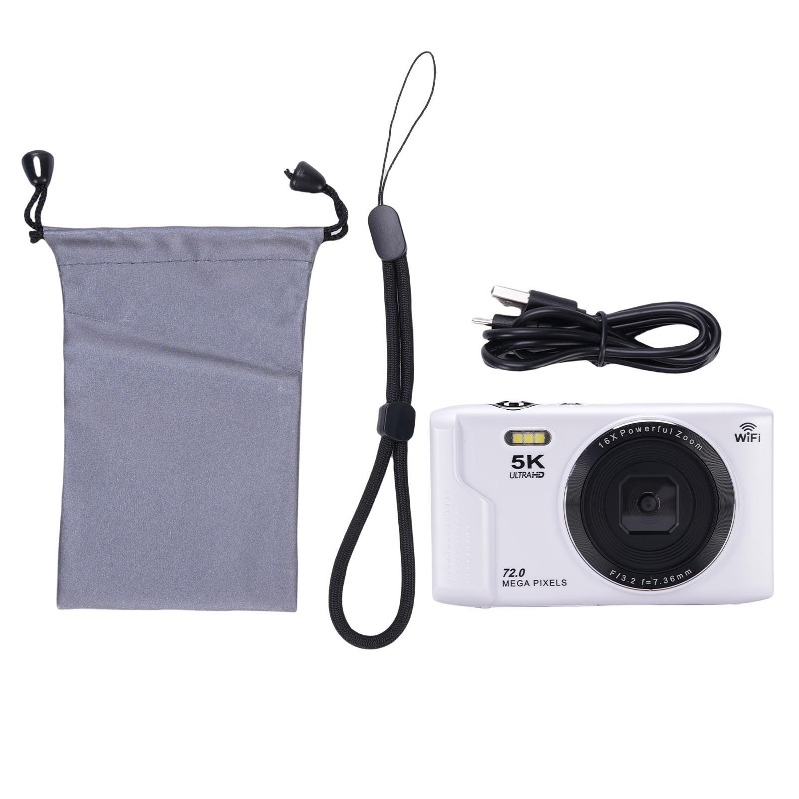 Appareil Photo Numérique 5K 72 MP Avec Zoom Optique 16x, Autofocus AF Vlog Caméra De Voyage, WiFi 2.8 LCD Rétro UHD Pour Photographie, Vidéo YouTube Et Diffusion En Direct (blanc