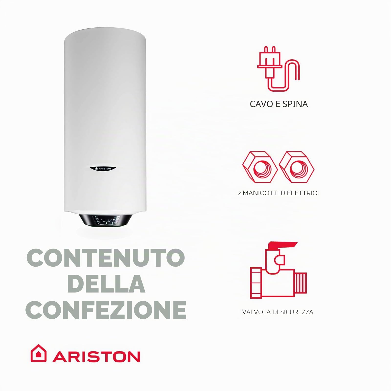 Ariston, Pro1 Eco Slim - Scaldabagno Elettrico Verticale, Thermos Elettrico 50 Litri, Regolazione della Temperatura Esterna 37,3 x 35,3 x 83,7 cm, Prodotto per Installazione in Spagna (Classe