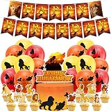 Hilloly Lion Roi Fête d'anniversaire, Lion Roi Kion Fournitures de Fête, 32Pcs Lion King Fournitures de Fête d'anniversaire, avec Ballons d'anniversaire, Décoration de Cake et Bannière Happy Birthday