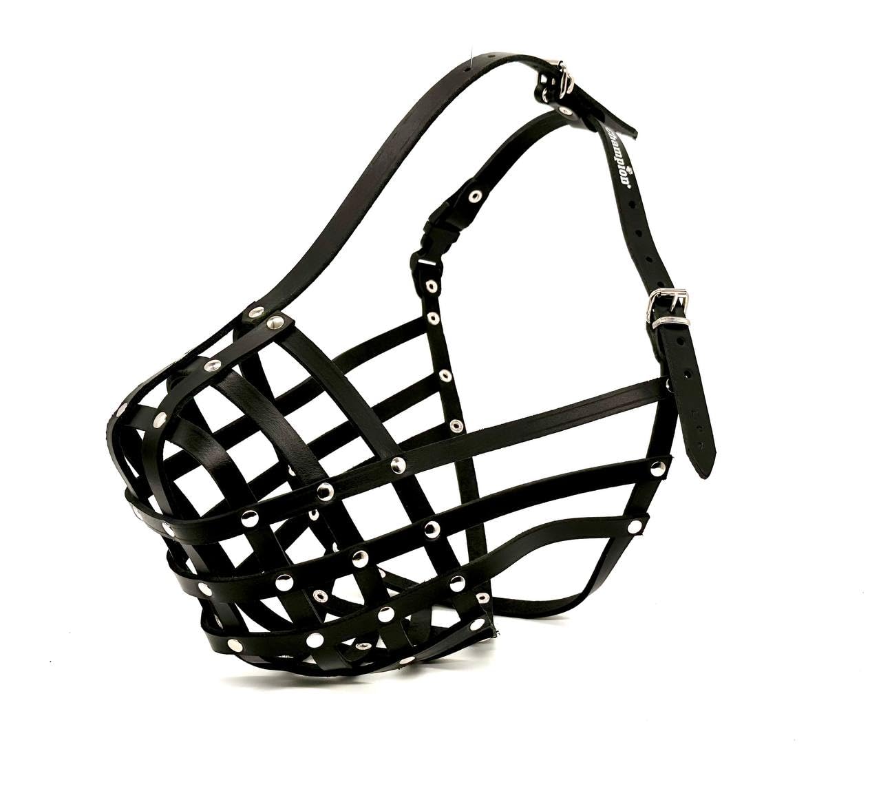 L&J Pets UkGenuine Leather Dog Muzzle for Large Dogs. Dogue de Bordeaux, Bullmastiff, Rottweiler, Mastiff, German Shepherd. Basket Muzzle for Training, Walking & Safety (Black, DB2)