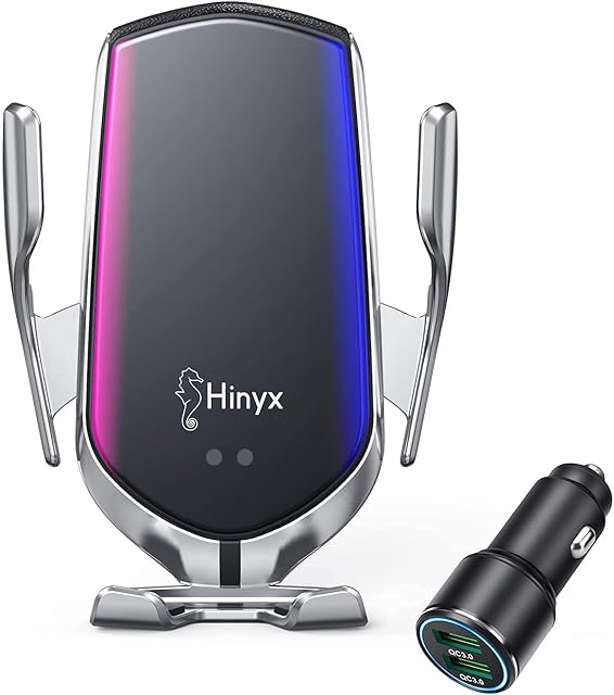 Hinyx Wireless Car Charger, 2 in 1 Qi 10W Fast Wireless Auto-Clamping Charge, Air Vent Mount Phone Holder for Samsung Galaxy S9/S9+/S8/S8+/S7+/Note 8/Note 5/ Apple iPhone 11 Pro/X/XS/Max/XR