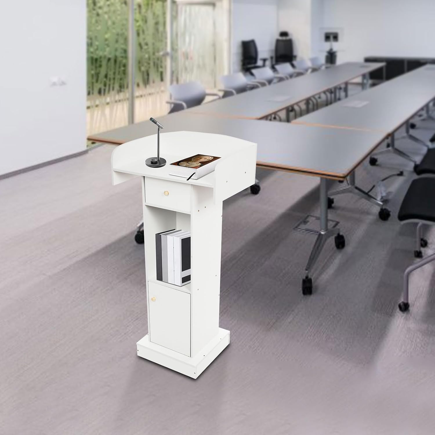 Wood Podium Stand Lectern with Storage& Drawer Wooden Standing Pulpit for Church Office School Home Conference Restaurant Meeting Auditorium