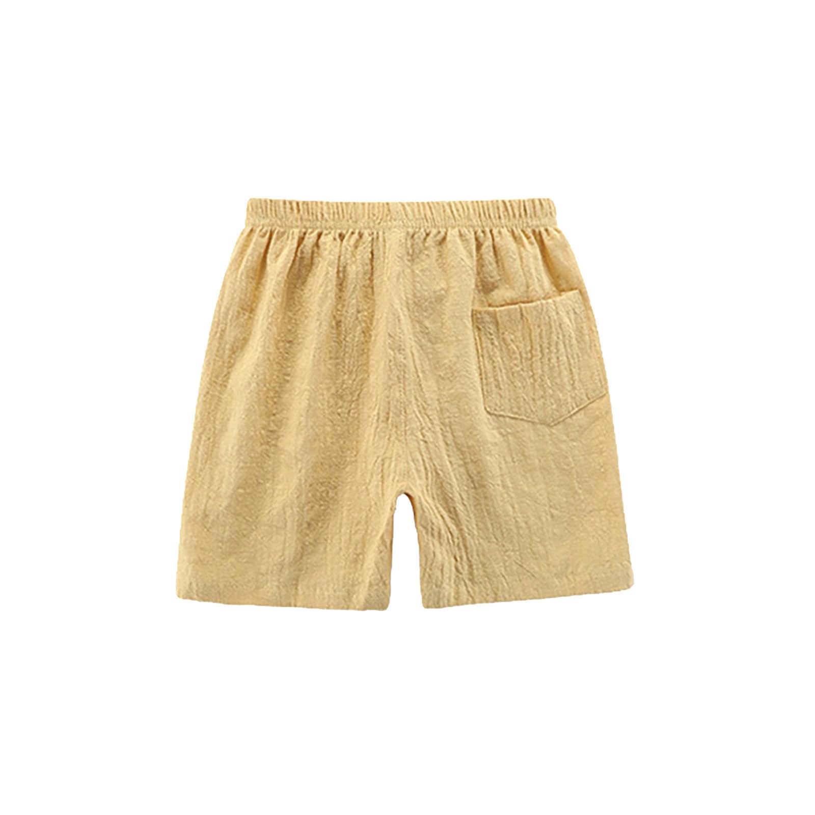 Confezione da 4 pantaloncini estivi in cotone e lino, con elastico in vita, casual, leggeri, per bambini e ragazzi