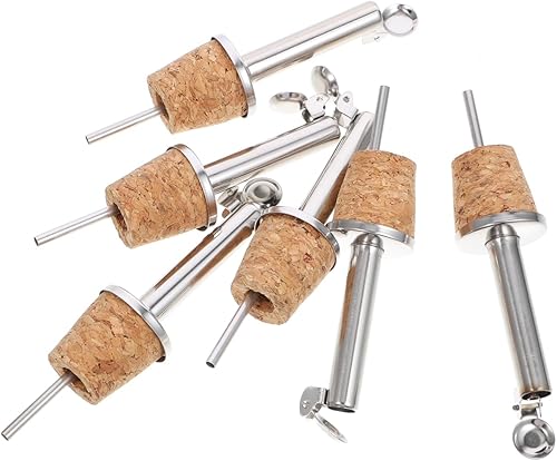 DOITOOL 6 piezas de boquilla vertedora de corcho de vino de acero inoxidable, dispensador de licor con tapa, boquilla de vertido de aceite, corcho