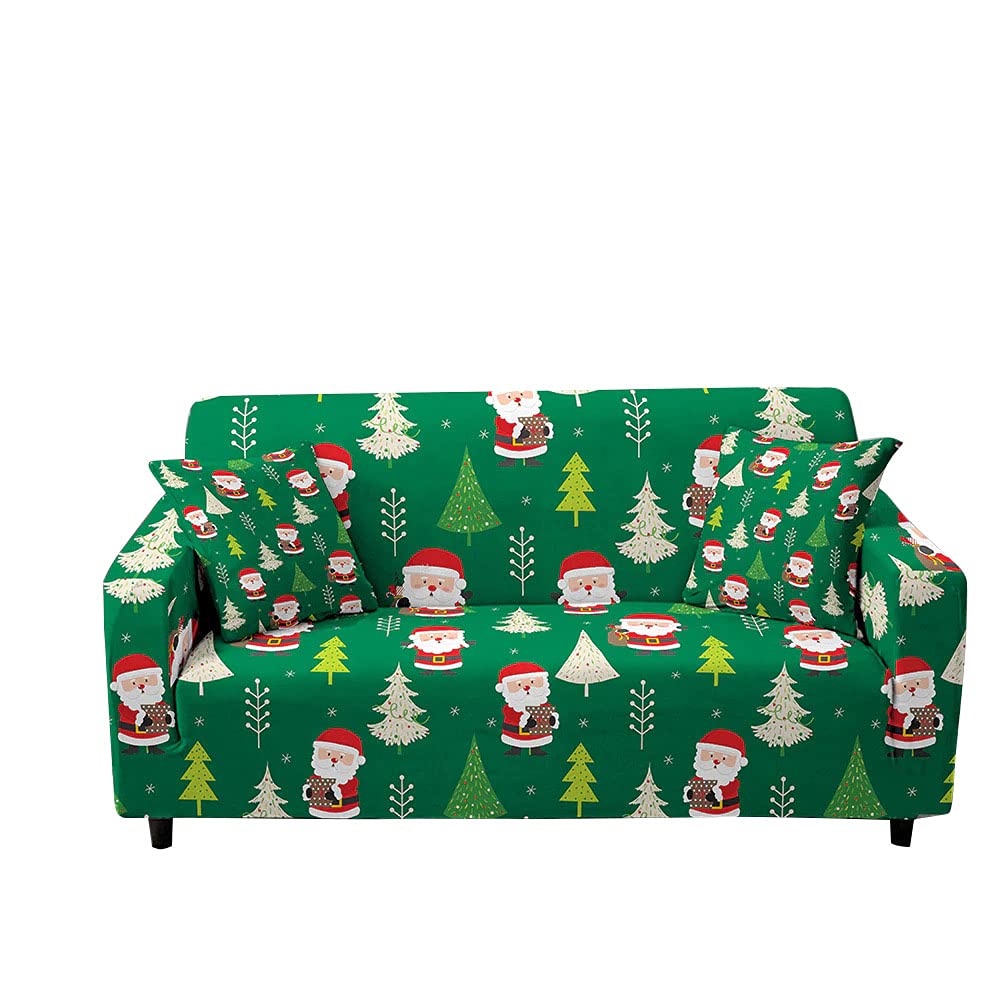 Surwin Funda Elástica para Sofá de 1/2/3/4 Plazas, 3D Navidad Impresión Universal Cubierta de Sofá Cubre Sofá Antideslizante Lavable Sofa Couch Cover Protector (4 plazas - 235-300cm,árbol de Navidad)