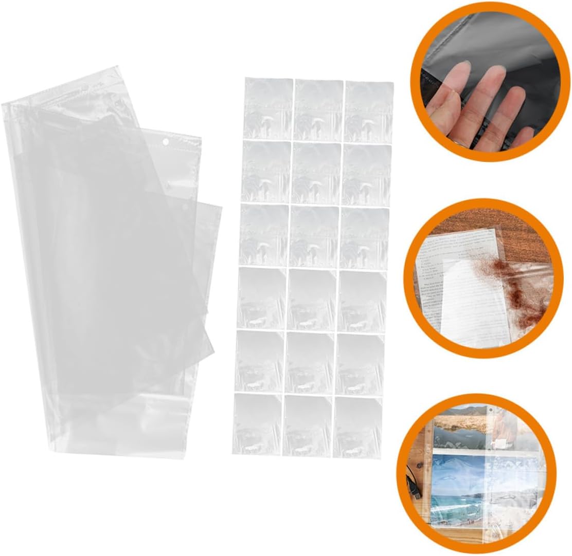 MAGICLULU 50pcs A4 Looseleaf Photo Album Pages Four-Hole Pp Collection Postcard Pockets for Photo Sleeves Binder Protectors Suitable for Collectors and Storage