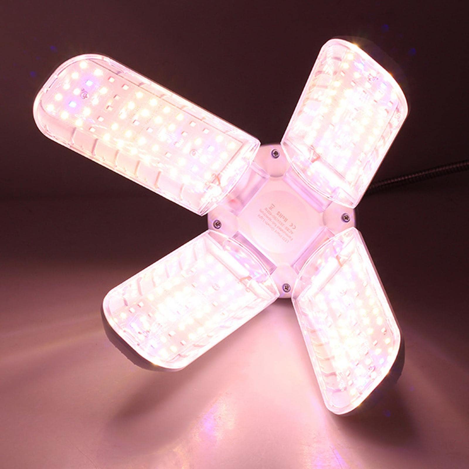 Lámpara de Cultivo LED Plegable con Base E27 - Lámpara de Cultivo para Plantas de Interior Y Jardín, 48W 4 Hojas 398mm, Individual