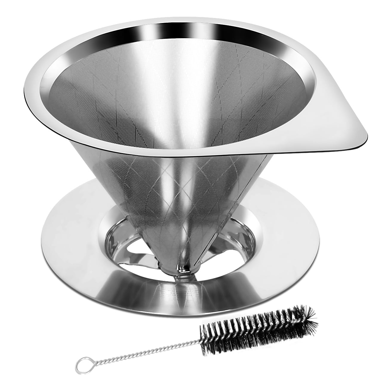 LHS Pour Over Coffee Dripper Reusable Coffee Filter Paperless Coffee Filter Stainless Steel Pour Over Coffee Maker Cone Coffee Dripper for 1-2 Cup,