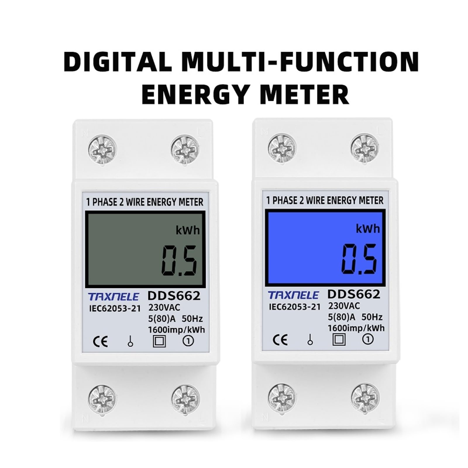 Single Phase Two Wire LCD Digital Display Wattmeter Power Consumption Energy Electric Meter kWh AC 230V 50Hz Electric Din Rail(with Backlight)