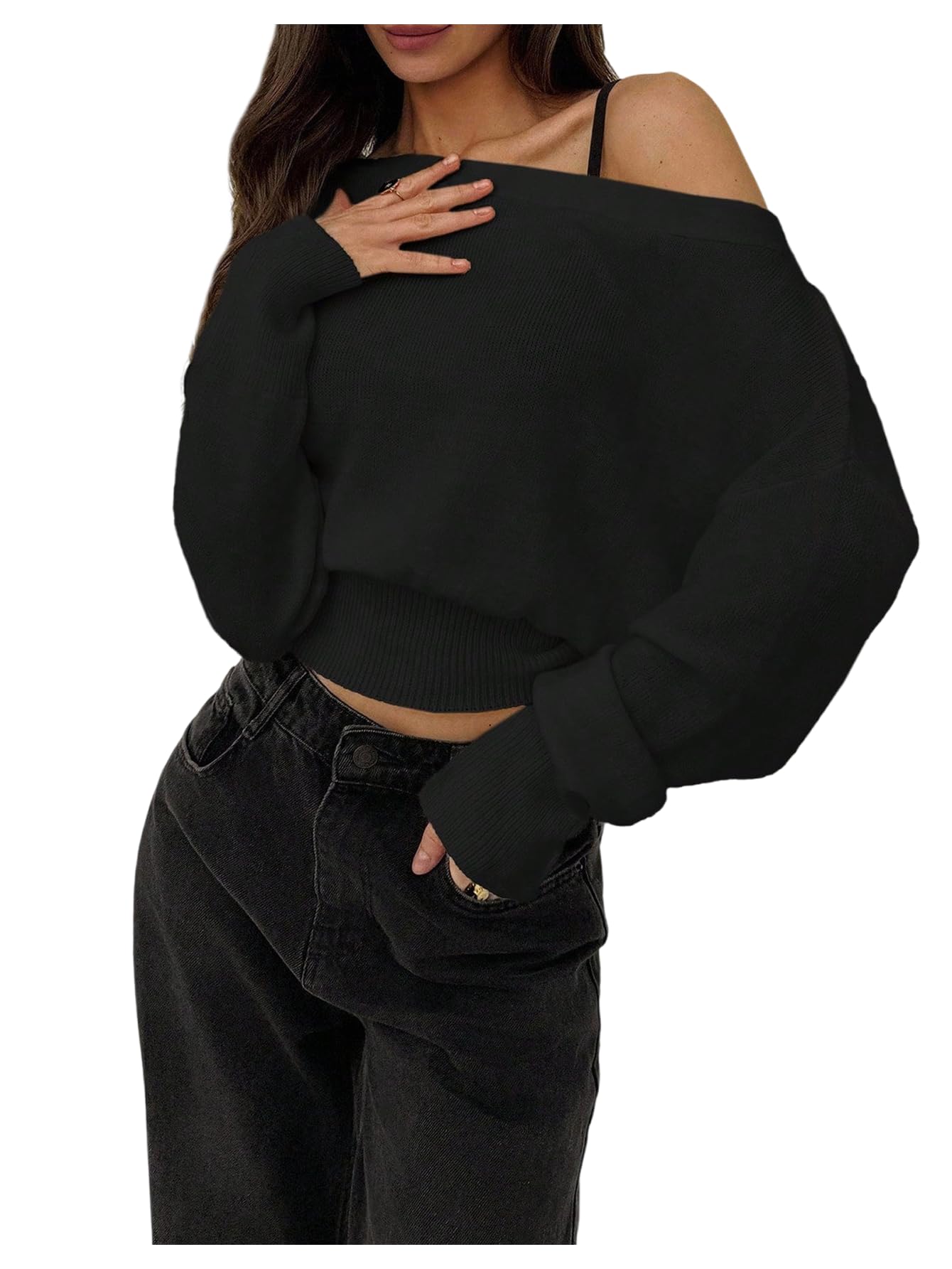 Womens Off The Shoulder Sweater Long Sleeve Knit Pullover Cinched Waist Tops Trendy Fall Outfits