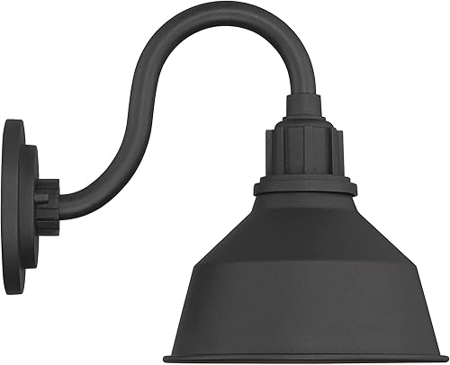 Miniatura 8 de Franklin Iron Works Arnett - Juego de 2 lámparas de pared industriales rústicas para exteriores, brazo de cuello de cisne de metal negro, pantalla