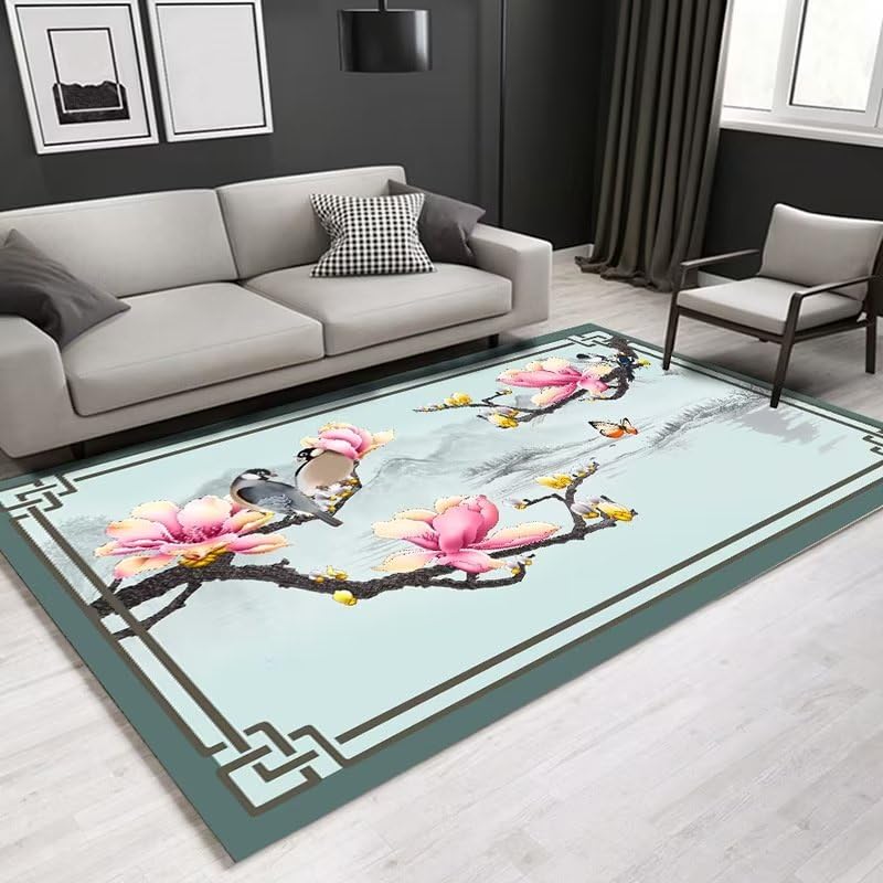Tapis durable bleu floral vintage 120x180 pour une chambre de fille élégante