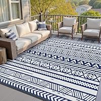 SIXHOME Outdoor Teppich Wetterfest, Wendbarer Balkon Picknick Teppich 120 * 180cm UV-Beständige, Boho-Style Leichtgewicht Outdoorteppich Carpet rutschfest für Garten Balkon Terrasse Camping, Blau