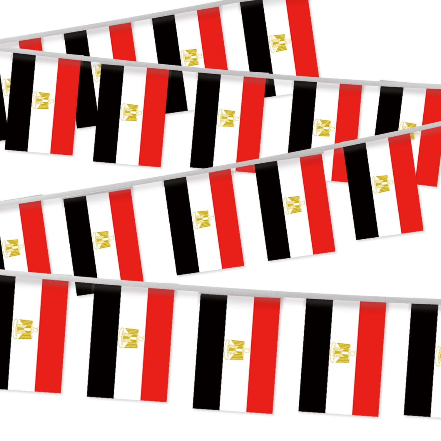 32FT Egypt Pennant Small Flag Bunting,30 PCS Mini String Banner Stripes Egyptian Decor Rectangle for Holiday Restaurant Home Party School