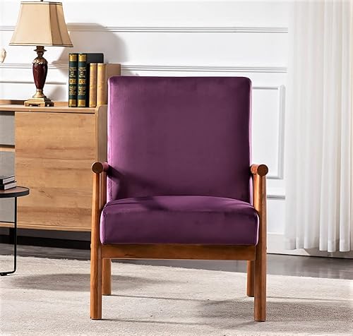 Container Furniture Classic Living Room Mid Century Modern Accent Chair with Unique Open-Framed Arm Design and Solid Wood Frame, Velvet Armchair, Eggplant