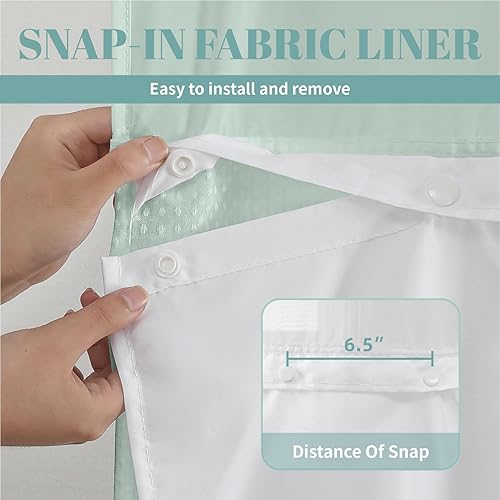 Miniatura 5 de MintGreen - Cortina de ducha extra larga sin gancho, con forro de repuesto a presión, tela impermeable de 230 GSM, juego de cortina de ducha para