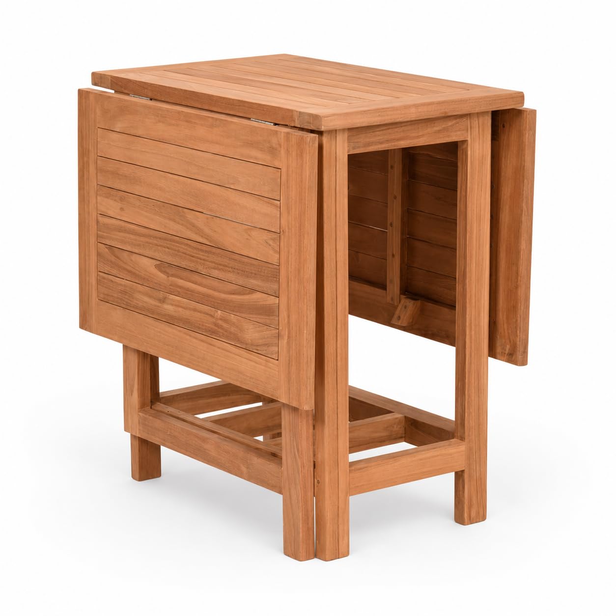 Tavolo Pieghevole a Farfalla in Legno Teak TERRASSE | Tavolo Salvaspazio da Esterno con Ali Richiudibili | Tavolo da Giardino, Terrazza e Balcone in Teak Golden | 130 x 76 x 70 cm