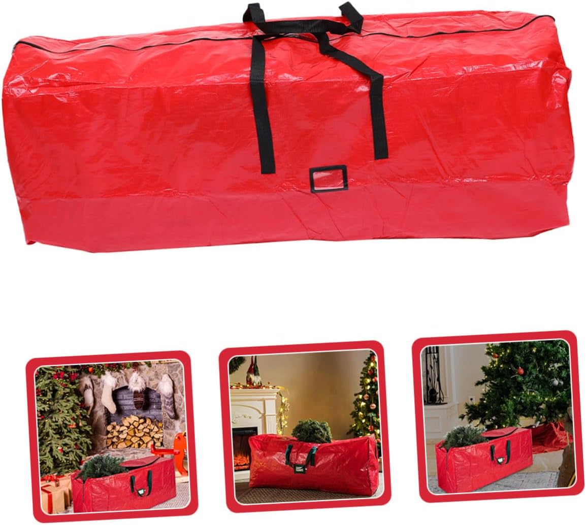 Large Waterproof Christmas Tree Storage Bag with Zipper Red 165x38x76cm Dustproof Holiday Tree Organizer for Home Storage