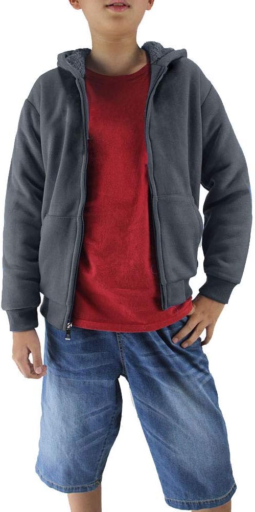 Boys' Sherpa-Lined Fleece Zip-Up Hoodie Sweatshirts Youth Kids Serpa Fleece Sweatshirt - Image 3
