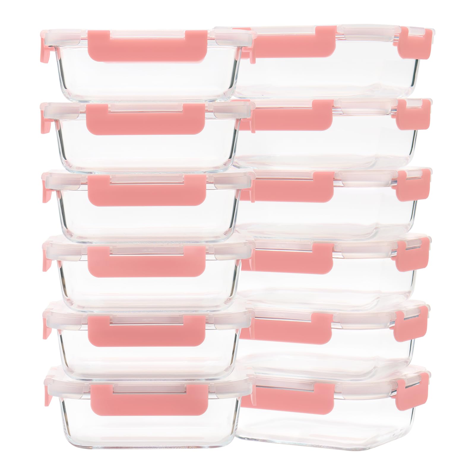 Photo 1 of GULFLIN 12-Pack, 22oz Glass Meal Prep Containers with Lids, Pink Set