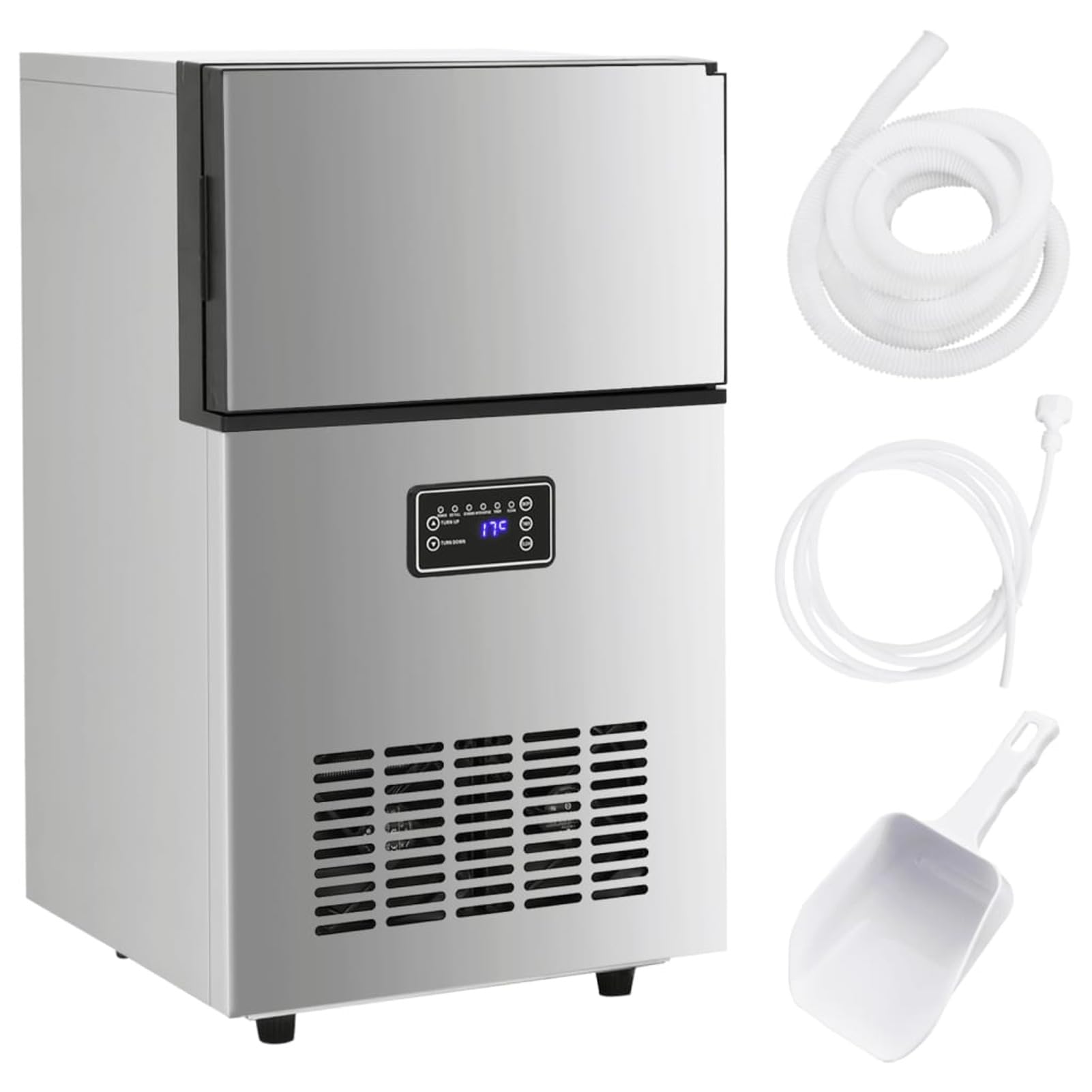 BaraSh Máquina de Hacer Cubitos de Hielo 420 W Plateada 45 kg/24 h máquina portátil para Hacer Cubitos de Hielo para Cocina/Oficina