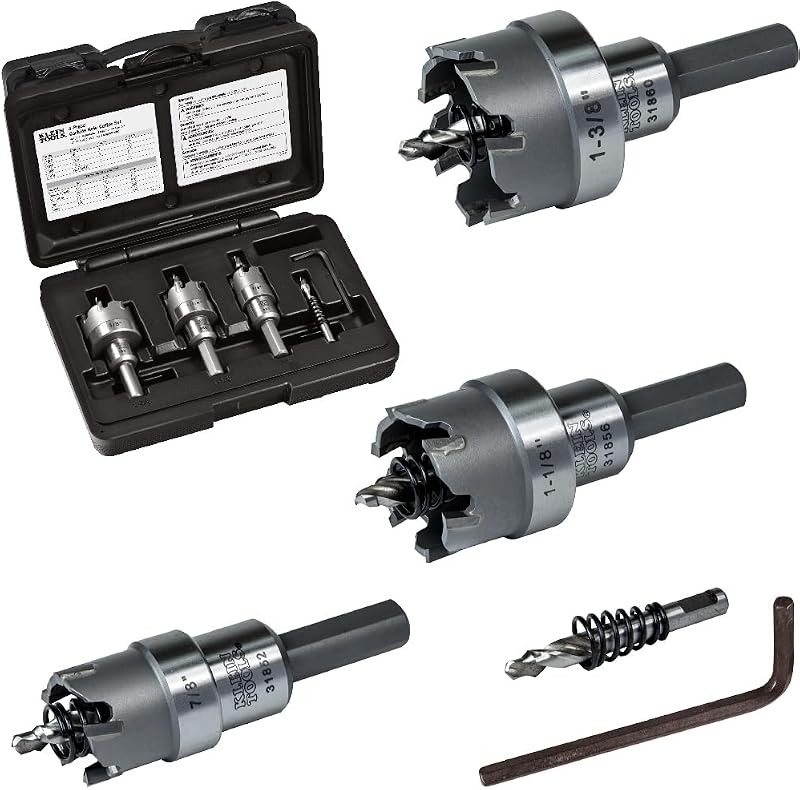 Klein Tools 31872 Heavy Duty Hole Saw Kit, Includes Carbide Hole Cutters and Pilot Bit in Rust-Proof Molded Plastic Case, 4-Piece