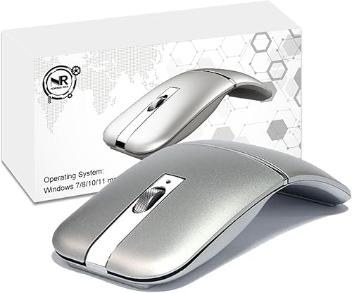 Ratón inalámbrico plegable de arco silencioso clic Bluetooth 2.4GHz modos dobles ratón curvo portátil para el hogar, oficina, viajes (plata)