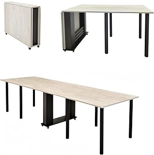 Rodnik Esstisch klappbar, Multifunktionstisch 5-in-1, Klapptisch XXL mit Rollen, ausklappbarer Tisch platzsparend für bis zu 12 Personen (Eiche Kraft Weiß/Schwarz)