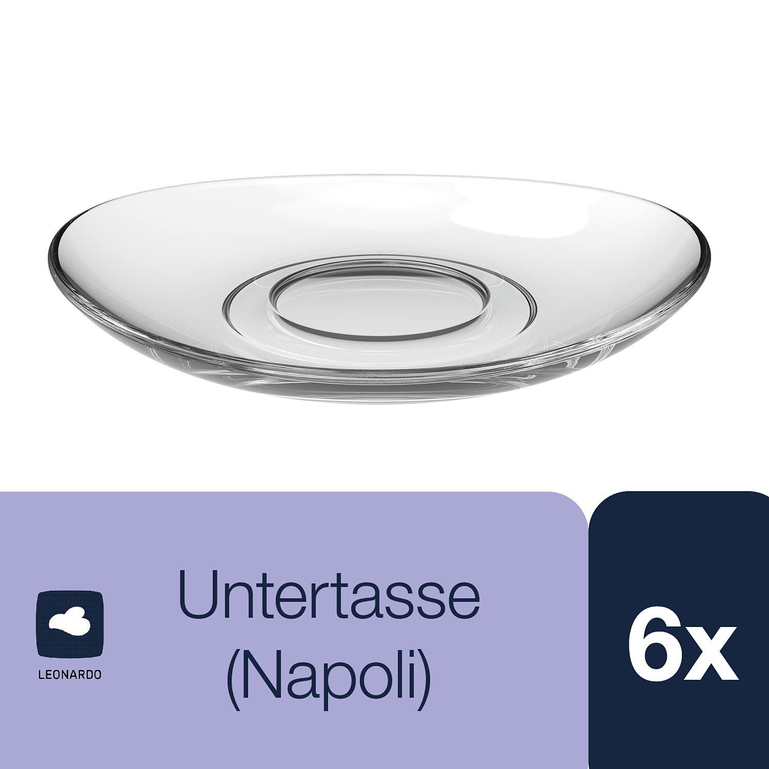 Leonardo Napoli 024204 - Set di 6 piattini in vetro lavabili in lavastoviglie, per bicchieri da caffè e latte macchiato Napoli, Ø 14 cm