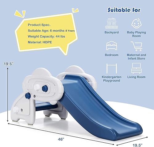 Miniatura 6 de BABY JOY Juego de tobogán para niños, juego de mini tobogán independiente para bebé, HDPE, almohadillas antideslizantes para los pies, pedales