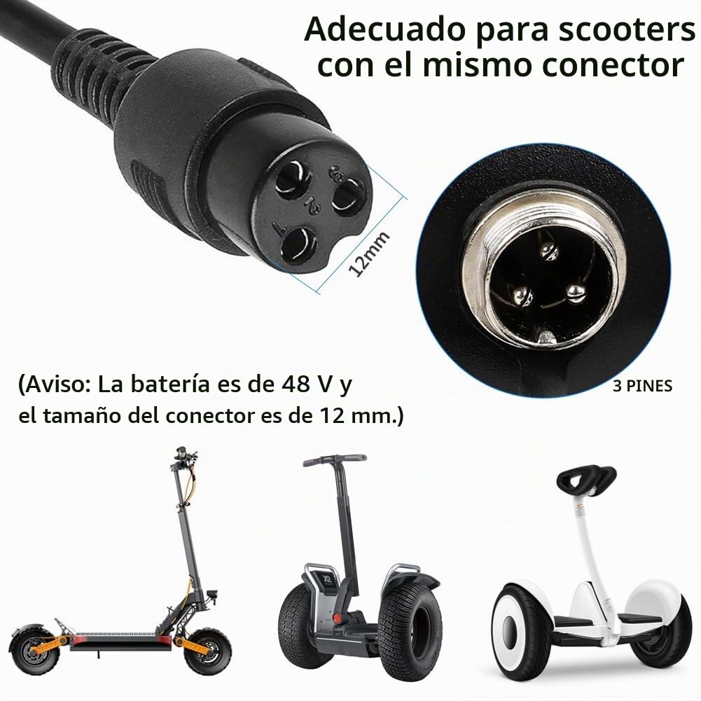 Cargador Hoverboard 54.6V 2A, Cargador Patinete Electrico 3 Pines, Adaptador de Fuente de Alimentación para 48v Batería, Cargador Universal para Scooter Eléctrico, Hoverboard, Autoequilibrado