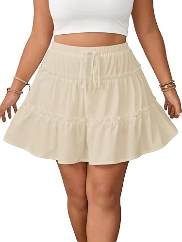 Verdusa Women's Plus Size Ruffle Flared Mini Skirts Elastic Waist