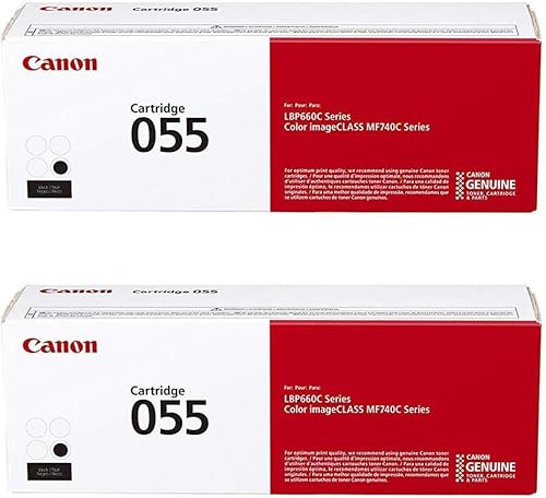Canon CRG 055 - Paquete de 2 cartuchos de tóner de capacidad estándar para impresoras MF743 y MF741, color negro