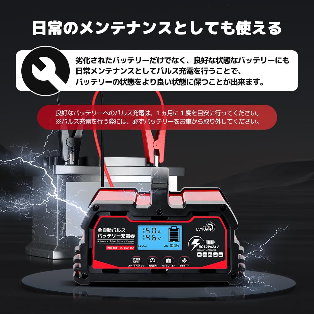 Amazon.co.jp: LVYUAN 全自動パルスバッテリー充電器 15A 12V&24Vの鉛 