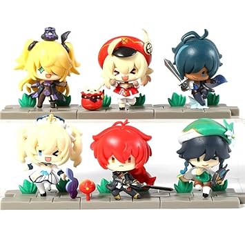 PINAKA Genshin Impact Action Figures Set of 6, Anime Characters, Multi-Color, PVC, 7-8 cm, Ages 5+