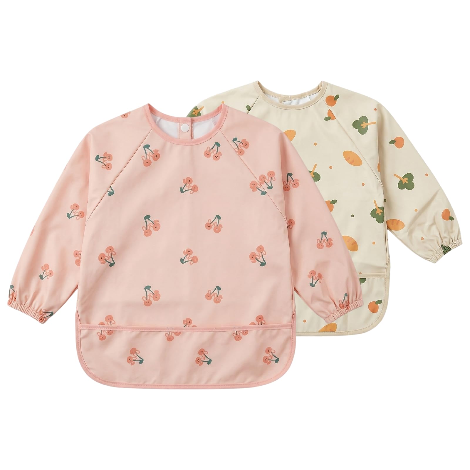 2 Piezas Babero con Mangas Impermeable, 42x37cm, Baberos Bebe 6-24 Meses de PU Lavable, Delantal Infantil con Bolsillo Grande y Cuello Elástico, para Alimentación y Pintura, Accesorios de Guardería — view 8
